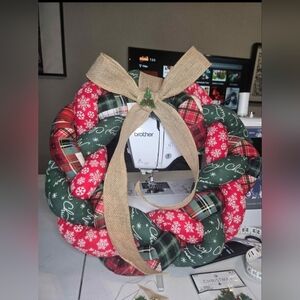 Vintage Holiday Braided Wreath with Burlap Bow